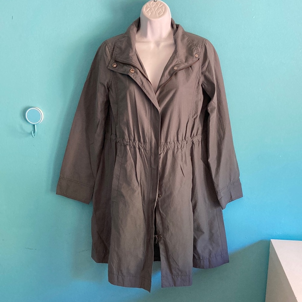 Eileen Fisher Long Utility Jacket Steel Blue Gray Size S Snap & Zip Front